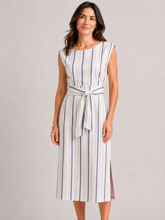 cupcakes & cashmere Dresses & Skirts - Cupcakes and Cashmere Ivory Stripe Tie Waist Midi Dress NWT M